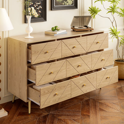 Commode – Ladekast – Dressoir – Sideboard – Opbergkast – Modern Design – 9 Laden Met Gouden Poten – Wit Beige – Soepel Schuifmechanisme – Zonder Hout – Zelfmontage