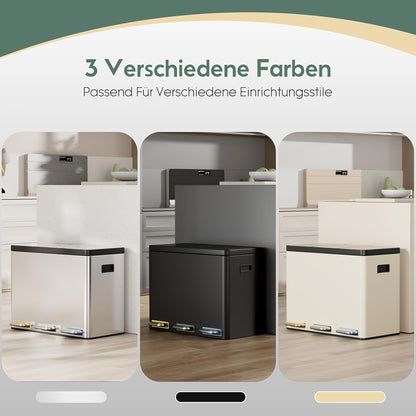 Prullenbak – Afvalbak – Afvalemmer – Pedaalemmer – Afvalscheidingsprullenbak – 45 Liter – 3 Compartimenten – Soft-Close Deksel – Voetbediening – Kunststof