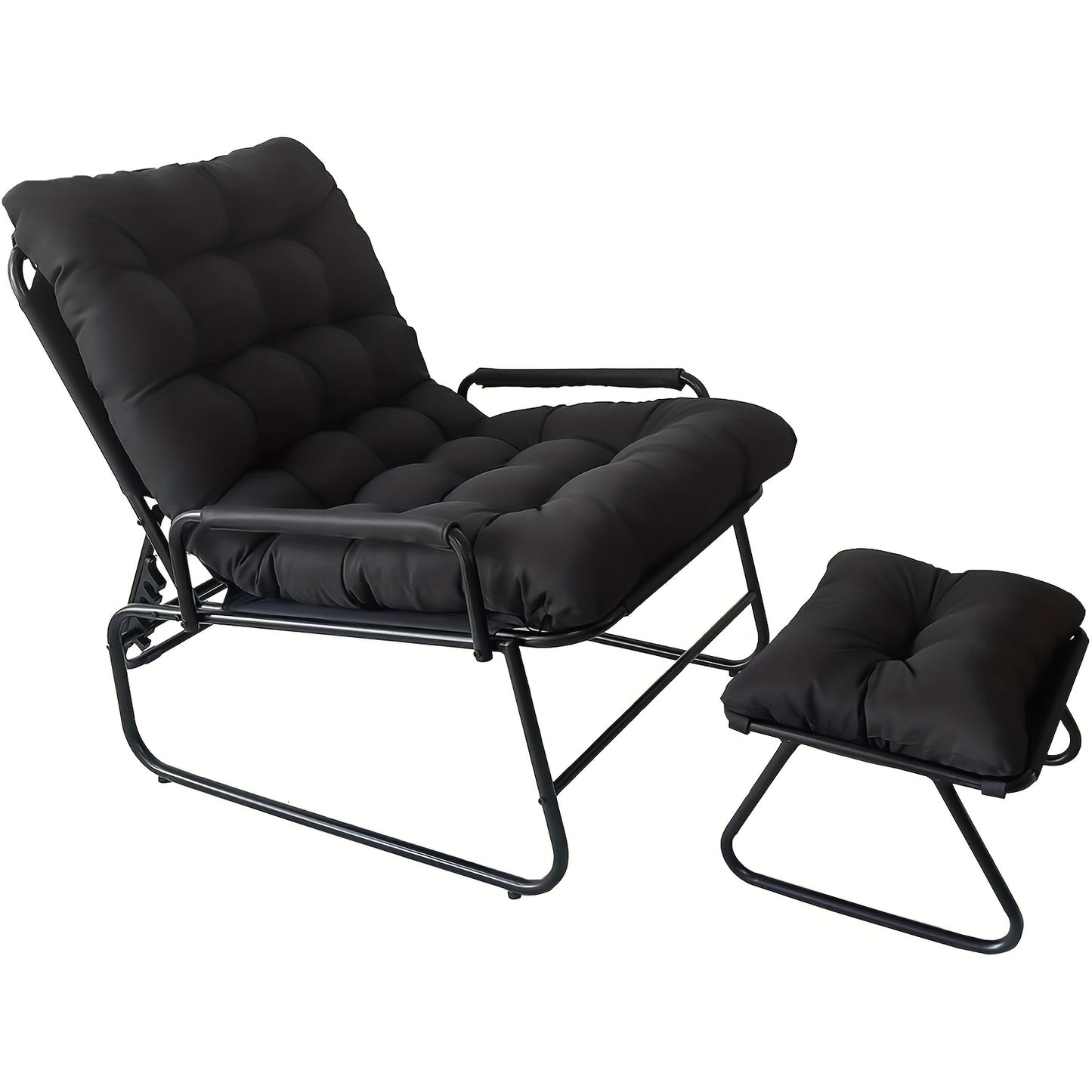 Balkon Loungestoel – Tuinstoel – Ligstoel – Terrasstoel – Loungechair Zwart – Verstelbare Rugleuning 5-Posities – Uitneembare Kussen Met Voetensteun