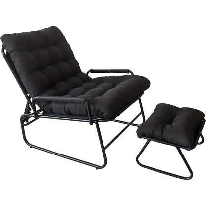 Balkon Loungestoel – Tuinstoel – Ligstoel – Terrasstoel – Loungechair Zwart – Verstelbare Rugleuning 5-Posities – Uitneembare Kussen Met Voetensteun