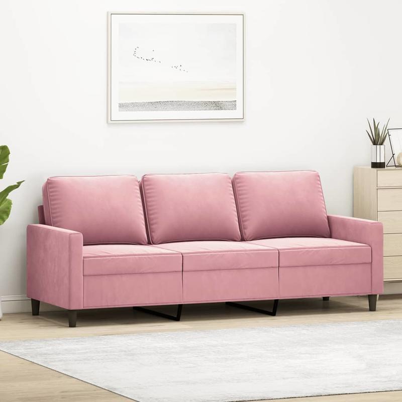 3-zitsbank – Sofa – Zitbank – Bankstel – Loungebank – Zacht Roze – Fluweel Bekleding – Stevig Houten Frame – 180 cm Breed
