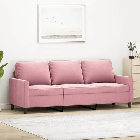 3-zitsbank – Sofa – Zitbank – Bankstel – Loungebank – Zacht Roze – Fluweel Bekleding – Stevig Houten Frame – 180 cm Breed