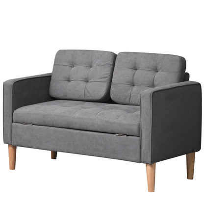 2-Zitsbank – Sofa – Loveseat – Zitbank – Bankstel – Grijs – Fluweelachtig Bekleed – Met Opbergruimte
