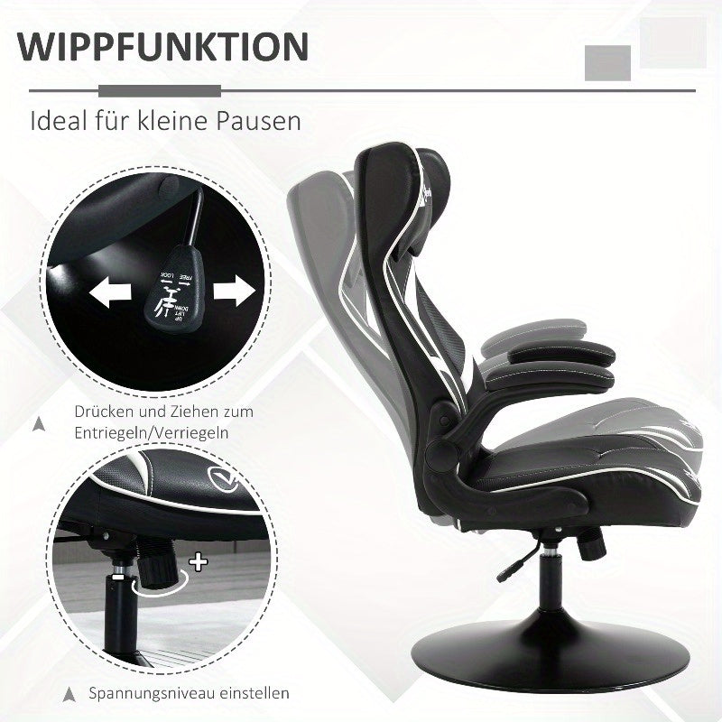Gamingstoel – Bureaustoel – Computestoel – Draaistoel – Bureaustoel – Ergonomisch – Verstelbare Hoogte en Kantelfunctie – Stalen Frame – Zwart Wit – 67x75x106-112 cm