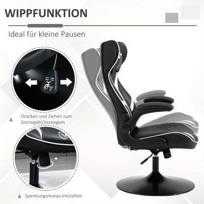 Gamingstoel – Bureaustoel – Computestoel – Draaistoel – Bureaustoel – Ergonomisch – Verstelbare Hoogte en Kantelfunctie – Stalen Frame – Zwart Wit – 67x75x106-112 cm