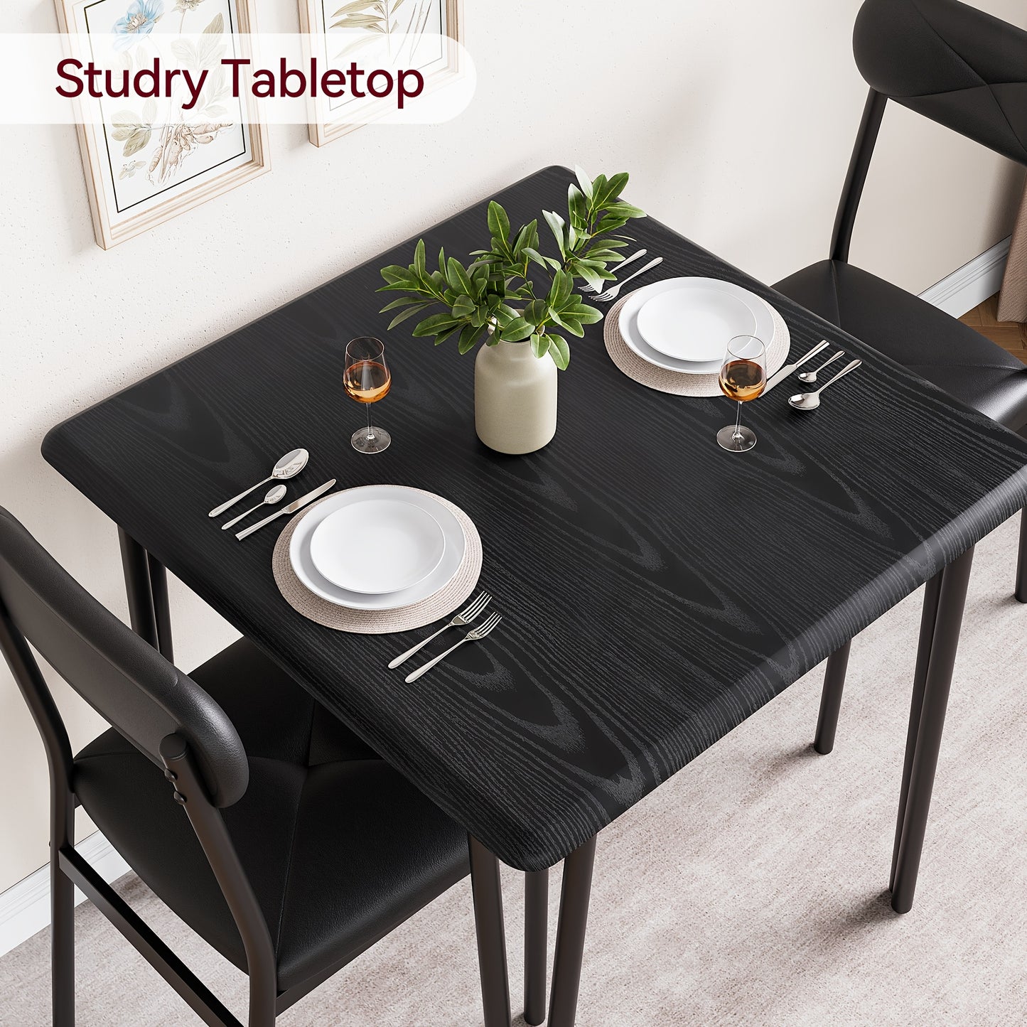 Eettafelset – Eettafel – Eetkamerset – Keukentafel – Zitgroep – Compact Voor 2 Personen – MDF Tafelblad Met Metalen Frame – Gestoffeerde Stoelen Zacht En Stevig