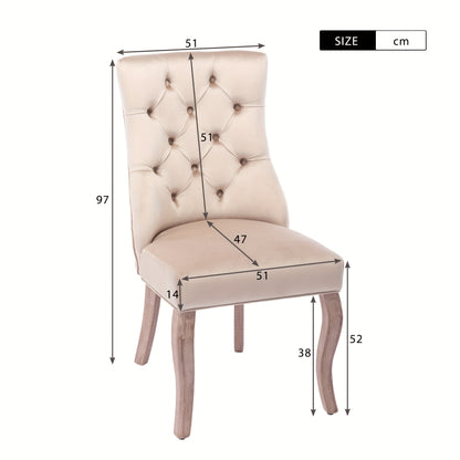 Eetkamerstoel – Stoel – Kuipstoel – Keukenstoel – Set Van 2 – Modern Design – Beige Katoen – Button-Tufted Rugleuning – Zacht Gewatteerde Zitting – Stevig Vierpoots Onderstel – Makkelijk Schoon Te Maken