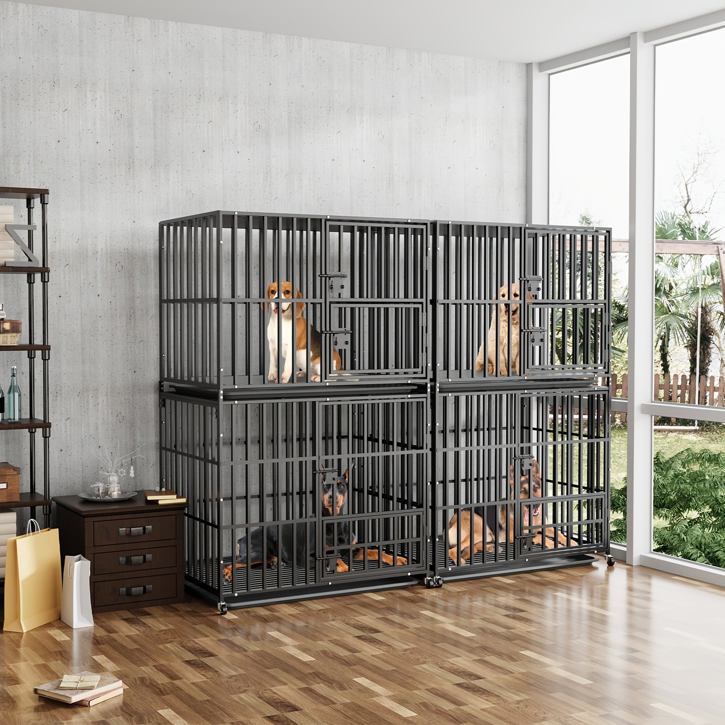 Hondenbench XXL – Hondenhok – Dierenkooi – Hondenren – Hondenkennel – Dubbele Deuren – Met Uitschuifbare Tray – Zwaar Metalen Hondenbench – 150 kg Draaggewicht