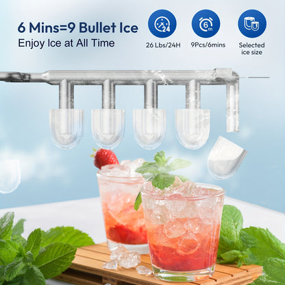 IJsmachine – IJsmaker – Mini IJsblokjesmaker – Zelfreinigend – Compact – 1,4L Capaciteit – Maakt 9 IJsblokjes in 6 Minuten – Draagbaar Met Handvat