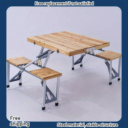 Campingtafel – Opvouwbare Tafel – Picknicktafel – Kampeertafel – Buitentafel – Lichtgewicht Aluminium & Hout – Stevig Stalen Frame