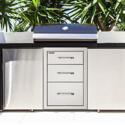 3-Laagse Lade – Keukenkastje – Opberglade – BBQ Lade – RVS Lade – Roestvrij Staal – Weerbestendig En Geruisloos – 35x58 cm