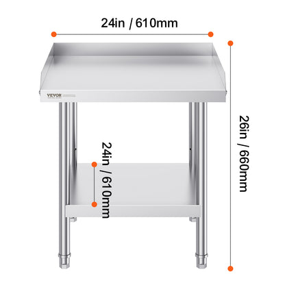 Professionele RVS Werktafel – RVS Werkbank – Keukentafel – Cateringtafel – Horecatafel – Zilver – 61x61x66 cm – 3 Verstelbare Legplanken