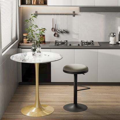 Witte Marmeren Tafel – Eettafel – Bistrotafel – Terrastafel – Hoteltafel – Vlam- en Vlekbestendig – Metalen Frame Gouden Accenten