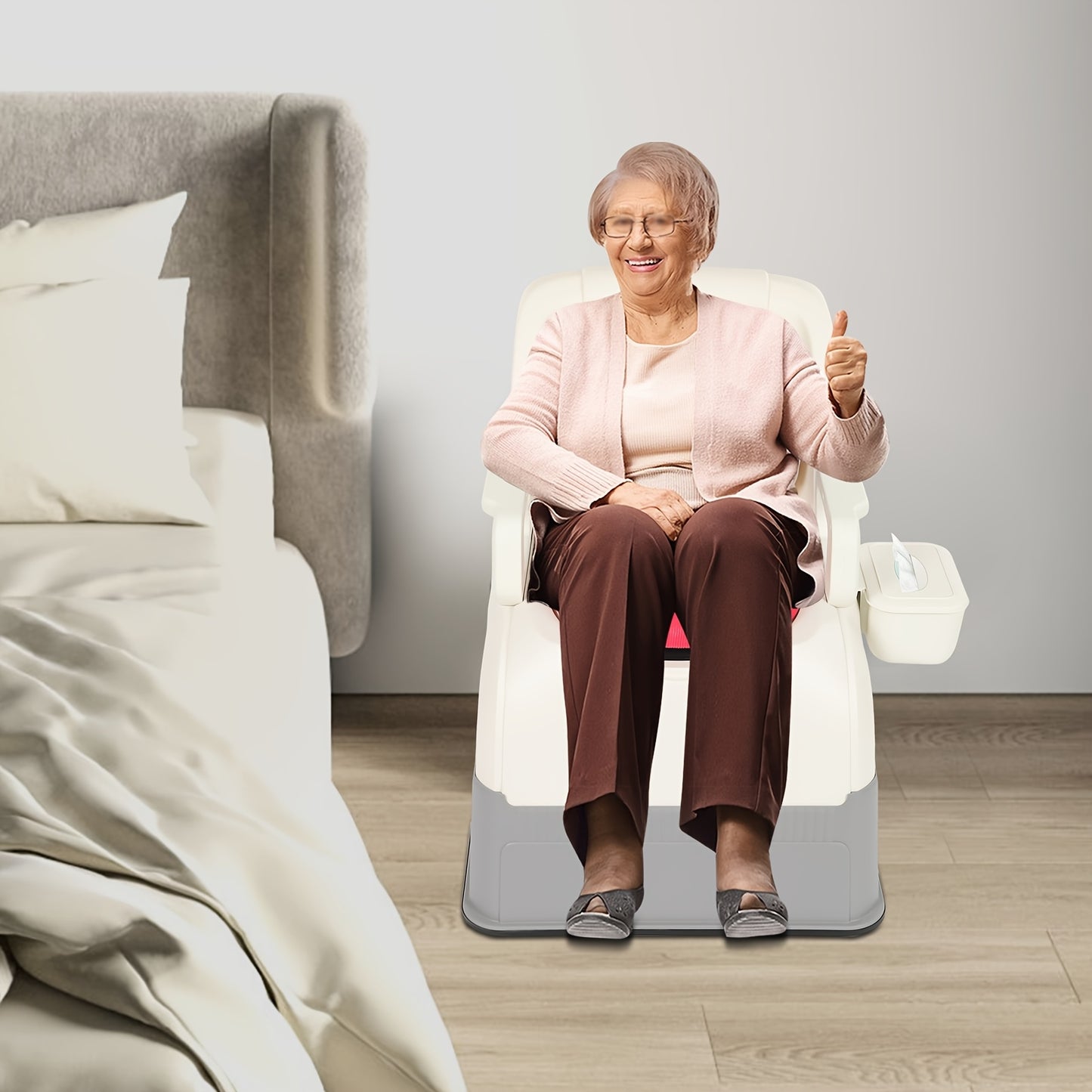 Mobiele Toiletestoel – Draagbaar Toilet – Bed Commode – Hygiënische Stoel – Senioren Potje – Afneembare Armleuningen – Antislip Voeten – Geurafsluitend Emmer
