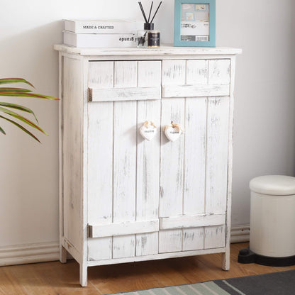 Nachtkastje – Opbergkastje – Kastje – Bijzettafel – Dressoir – Shabby Chic Wit – 2 Deuren – 3 Legplanken – 70x51x30 cm – Lichtgewicht Paulownia Hout