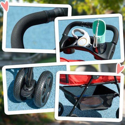 Hondenbuggy – Dierenwagen – Huisdierwagen – Wandelwagen – Dierenbuggy – Opvouwbaar – 4 Wielen Met Remmen – Ventilatie Met Gaaspanelen – Rood – 67x45x96 cm