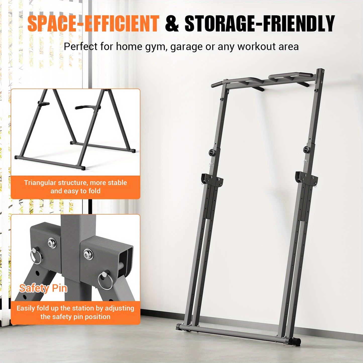 Power Tower – Krachtstation – Dipstation – Optrekstang – Fitnessstation – Inklapbaar En Verstelbaar – Stevig Koolstofstaal & Anti-Slip Rubber Voetjes