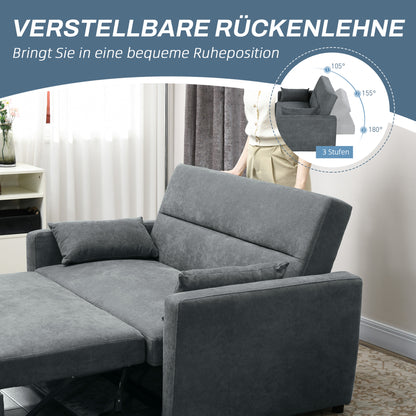Slaapbank – Bank – Sofa – Bedbank – Logeerbed – 2-Zits – Verstelbare Rugleuning – Fluwelen Bekleding – Stevig Eucalyptus Houten Frame – Donkergrijs