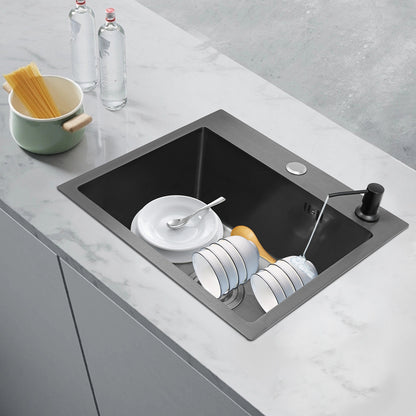 Dubbele Gootsteenbar – Keuken Organizer – Afwasrek – Zeepdispenser – Roestvrijstalen Drainer – Zwart – Compact 45x40 cm – Eenvoudige Installatie Zonder Boren