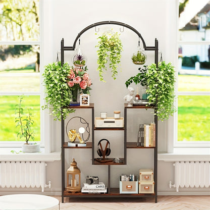 Plantenstandaard – Plantentafel – Bloemenrek – Plantenrek – Plantenkast – Zwart Metalen Frame – 5 Lagen Met Ophanghaken