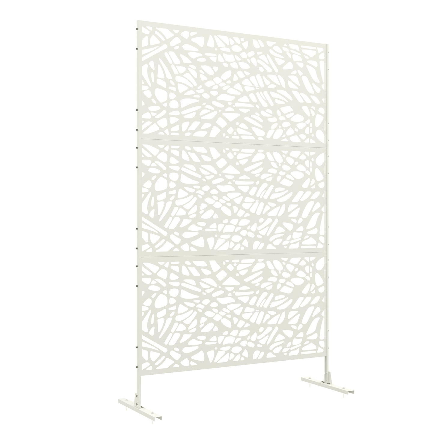 Scherm – Tuinscherm – Kamerscherm – Wandpaneel – Afshielding – Metalen Schutting – Wit Geometrisch Patroon – 122 x 45 x 198 cm – Weerbestendig Epoxy-Metaal