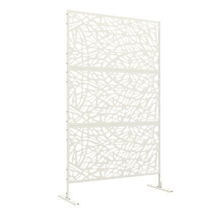 Scherm – Tuinscherm – Kamerscherm – Wandpaneel – Afshielding – Metalen Schutting – Wit Geometrisch Patroon – 122 x 45 x 198 cm – Weerbestendig Epoxy-Metaal