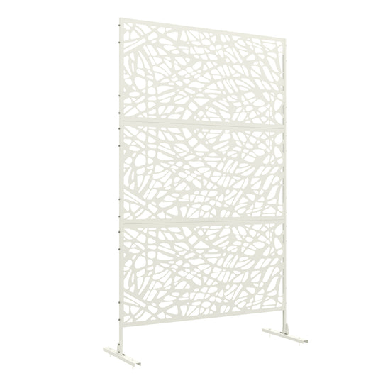 Scherm – Tuinscherm – Kamerscherm – Wandpaneel – Afshielding – Metalen Schutting – Wit Geometrisch Patroon – 122 x 45 x 198 cm – Weerbestendig Epoxy-Metaal