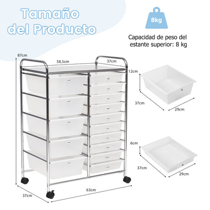 Opbergtrolley – Opbergwagen – Keukentrolley – Serveerwagen – Opbergrek – 15 Laden – Stalen Frame – Lockbare Wielen
