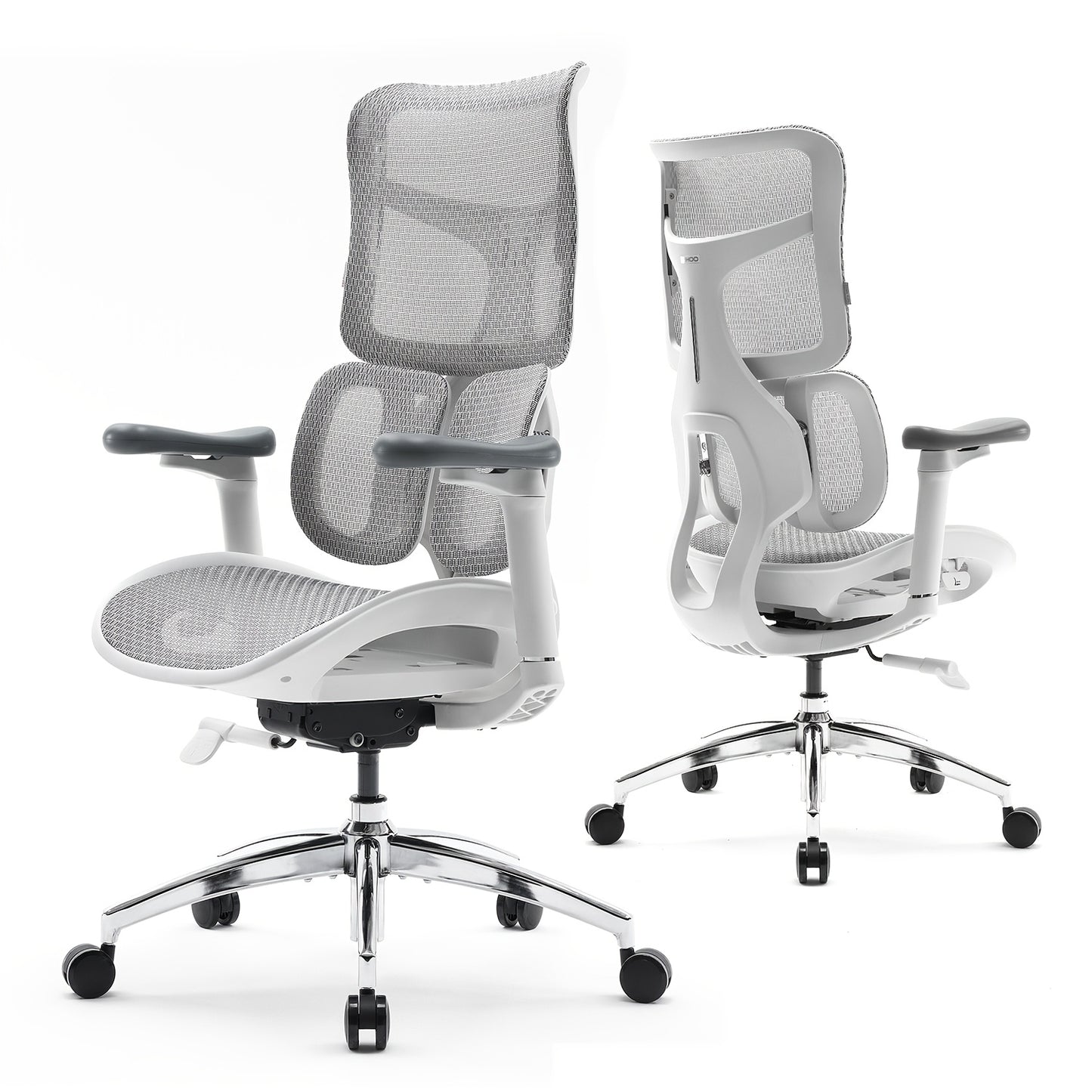 Bureaustoel – Kantoorstoel – Gamestoel – Office Chair – Ergonomische Stoel – Duale Lendensteun – 5-Voudig Verstelbaar – 4D Armleuningen – Metalen Onderstel – Grijs