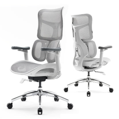 Bureaustoel – Kantoorstoel – Gamestoel – Office Chair – Ergonomische Stoel – Duale Lendensteun – 5-Voudig Verstelbaar – 4D Armleuningen – Metalen Onderstel – Grijs