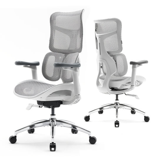 Bureaustoel – Kantoorstoel – Gamestoel – Office Chair – Ergonomische Stoel – Duale Lendensteun – 5-Voudig Verstelbaar – 4D Armleuningen – Metalen Onderstel – Grijs