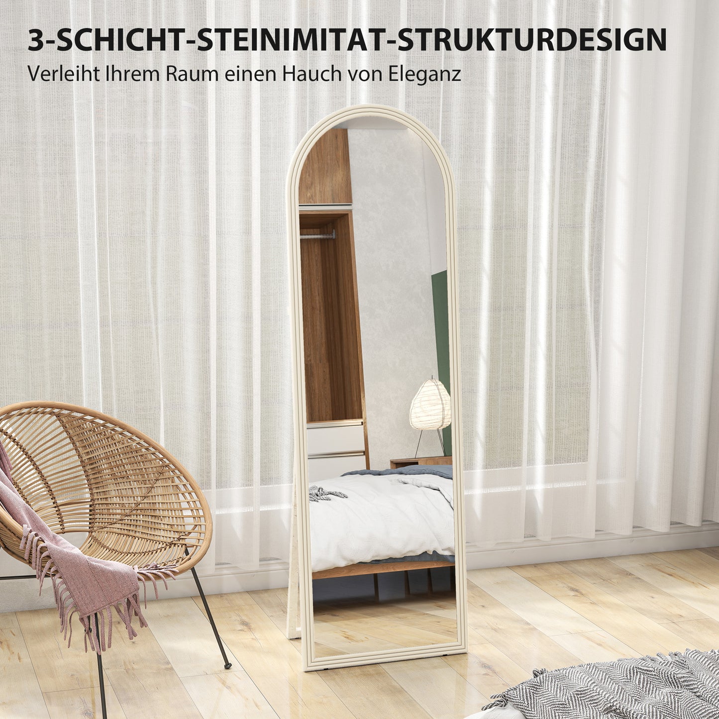 Staande Spiegel – Passpiegel – Vloerspiegel – Wandspiegel – Boogspiegel – Wit Frame – 50x160 cm – Vrijstaande & Ophangbare Full-Length Spiegel