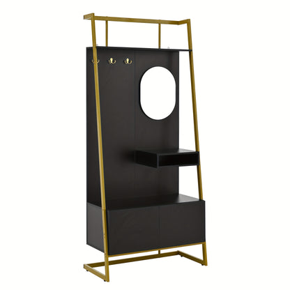 Multifunctionele Kast – Kledingkast – Schoenenbank – Spiegelkast – Opbergkast – Vrijstaand – Geen Montage – Ruimtebesparend – Duurzaam Niet-Houten Materiaal – Zwart