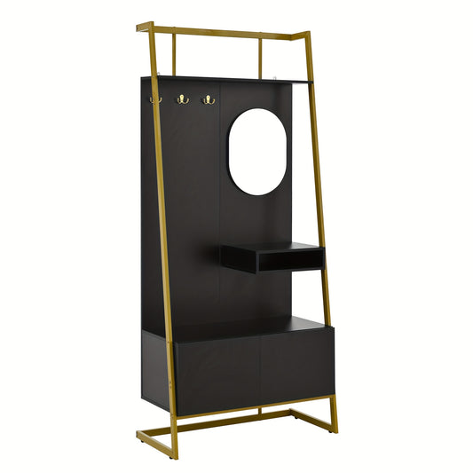 Multifunctionele Kast – Kledingkast – Schoenenbank – Spiegelkast – Opbergkast – Vrijstaand – Geen Montage – Ruimtebesparend – Duurzaam Niet-Houten Materiaal – Zwart