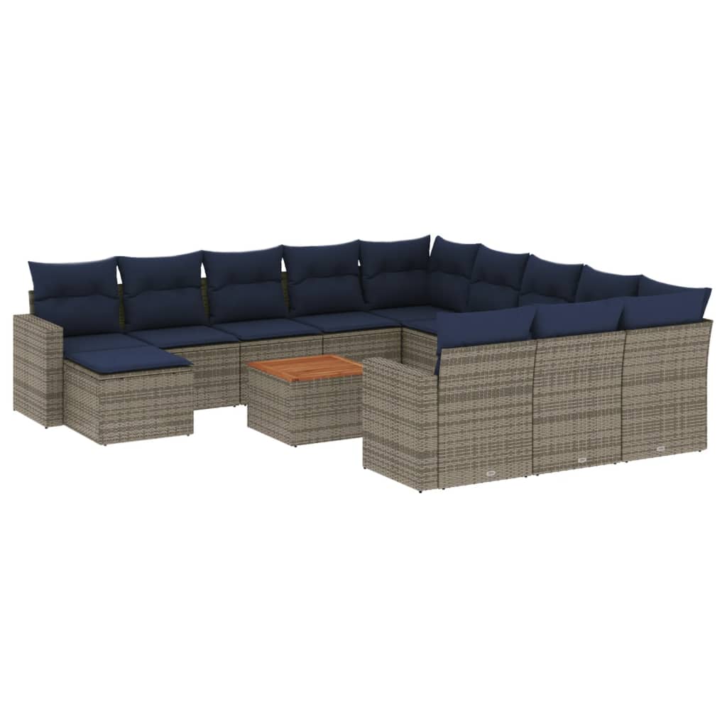 Tuinbankje – Buitenbank – Tuinbank – Zitbank – Tuinmeubel – Polyrattan – Incl. Opbergruimte – Tafelblad Acaciahout – Grijs