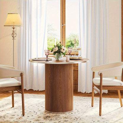 Salontafel – Koffietafel – Bijzettafel – Woonkamertafel – Tafel met Krukjes – Wit Marmer – Modern Rond Design – Compact en Praktisch