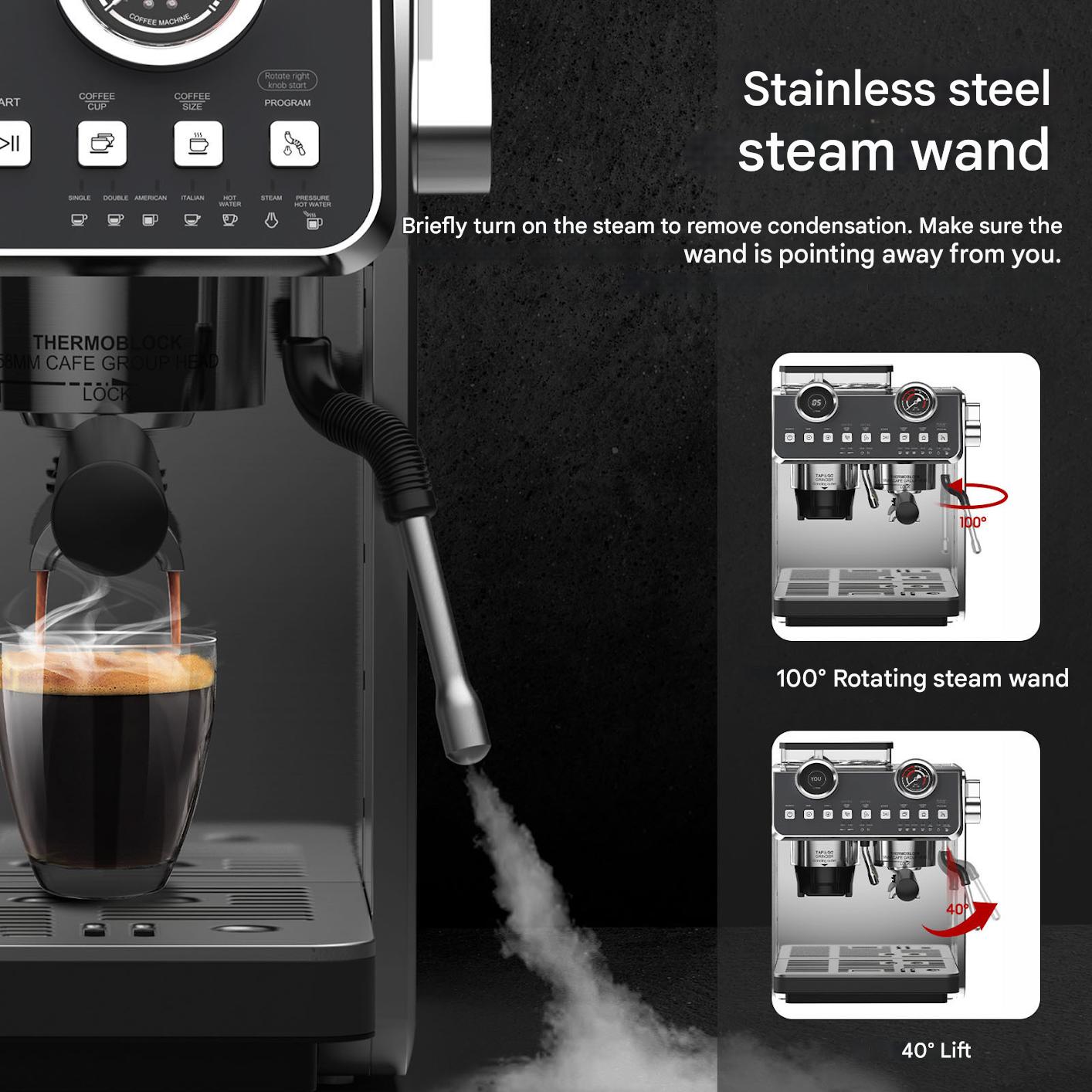 Espressomachine – Koffiemachine – Barista Machine – Koffiezetapparaat – Espresso Maker – 20 Bar Druk – 2800 W Vermogen – Ingebouwde Koffiemolen – Dubbel Verwarmingselement – RVS 2,7 L Waterreservoir