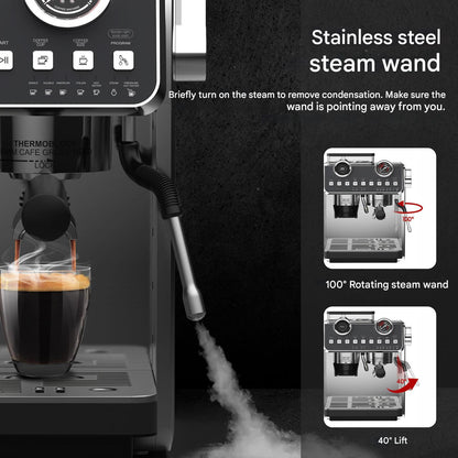 Espressomachine – Koffiemachine – Barista Machine – Koffiezetapparaat – Espresso Maker – 20 Bar Druk – 2800 W Vermogen – Ingebouwde Koffiemolen – Dubbel Verwarmingselement – RVS 2,7 L Waterreservoir