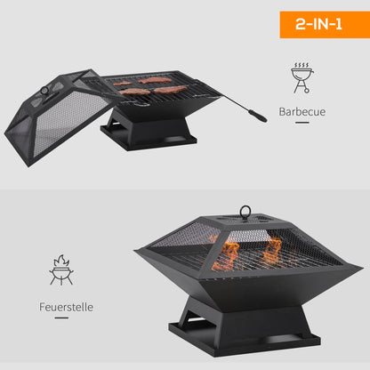 Vuurschaal – Vuurkorf – Buitenhaard – Sfeerhaard – BBQ Vuurpot – Roestvrij Staal – 45x45x34 cm – Inclusief Vonkenscherm en Vuurmand