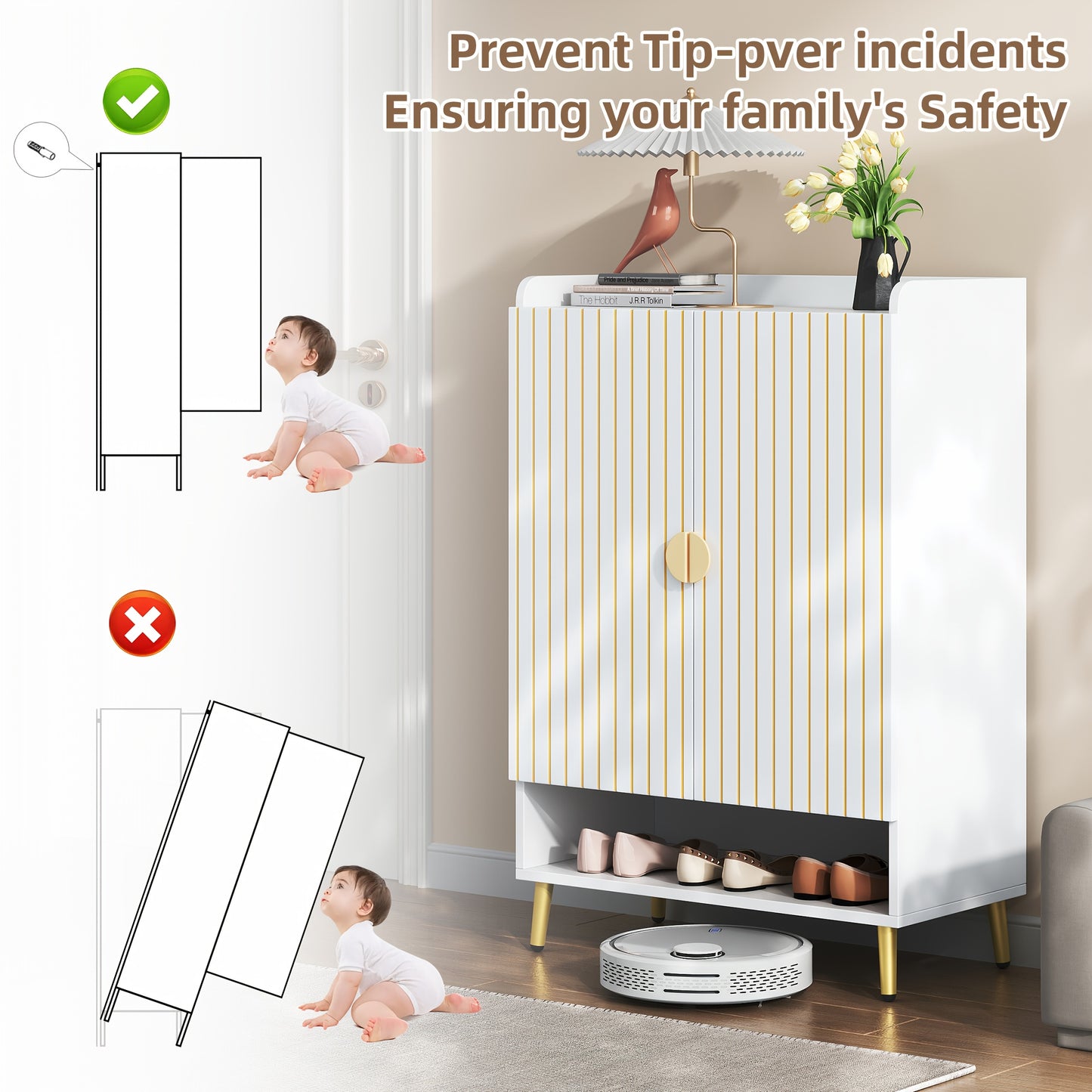 Schoenenkast – Schoenenrek – Schoenenopberger – Schoenenkast – Opbergkast – Wit Metaal – 3 Niveaus Met Dubbele Deuren – Ruimtebesparend 75x35x110 cm