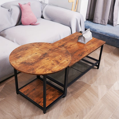 Salontafel – Koffietafel – Theetafel – Woonkamertafel – Bijzettafel – 2-in-1 Afneembaar – Robuust Hout Met Zwart Metalen Frame