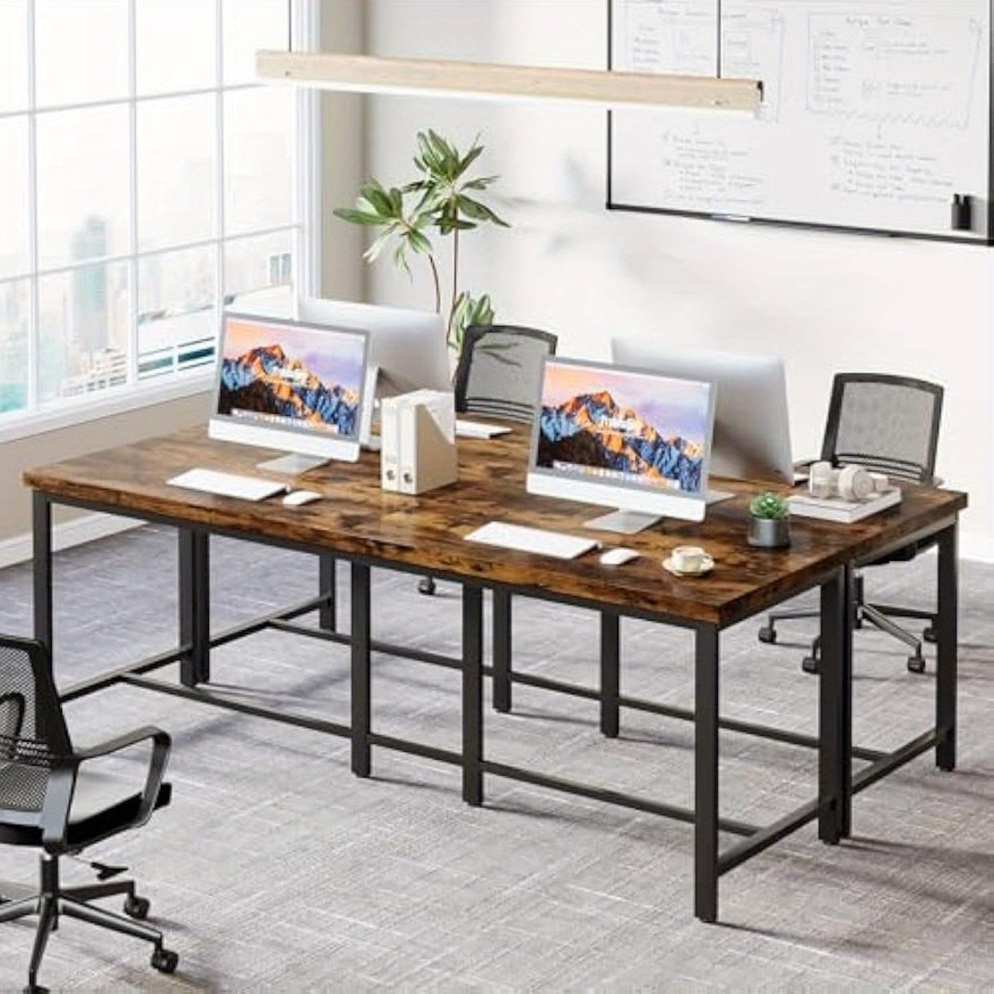 Bureau – Werkplek – Computertafel – Schrijftafel – Bureaublad – Extra Lang – Massief Houten Blad Met Stevig Metalen Frame