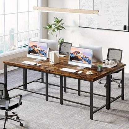 Bureau – Werkplek – Computertafel – Schrijftafel – Bureaublad – Extra Lang – Massief Houten Blad Met Stevig Metalen Frame