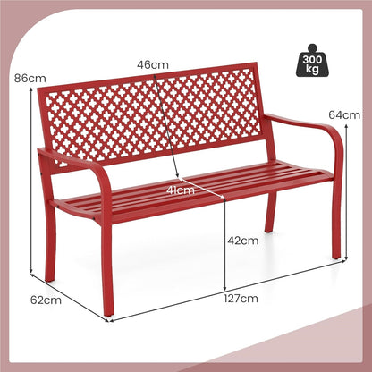 Tuinbank – Buitenbank – Parkbank – Loungebank – Metalen Bank – Rood Metalen Design – Weerbestendig Metalen Frame – Geschikt Voor 2-3 Personen – Draagkracht Tot 300 Kg
