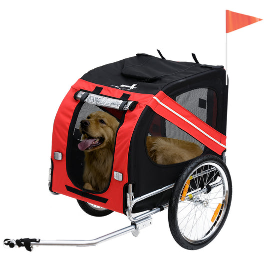 Fietskar Hond – Hondenfietsaanhanger – Fietstrailer Hond – Hondenkar – Draagbare Hondentrailer – Veilig En Ruim – Waterdicht Stalen Frame – Max 30 kg – Inclusief Reflectoren En Rode Vlag – Zwart