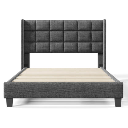 Bedframe – Tweepersoonsbed – Gestoffeerd Bed – Boxspringbed – Slaapbank – Stevig Met Linnen Stof – Padded Hoofdeinde – 140x200 cm