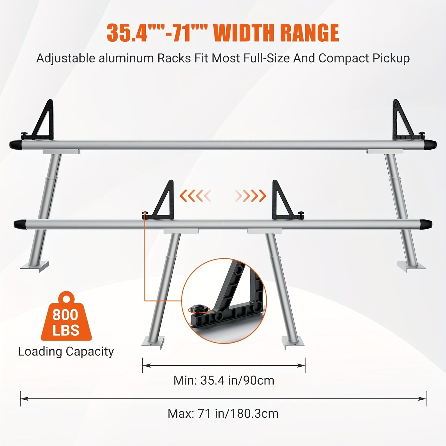 Ladderrek – Truck Rack – Pickup Rack – Opbergrek – Ladderdrager – Verstelbaar 43-74 cm – Aluminium Standaard – Hoog Draagvermogen 363 kg