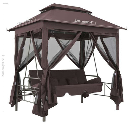 Schommelbank – Tuinschommel – Hollywoodschommel – Tuinbank – Schommelstoel – Verstelbare Luifel – Weerbestendig Stalen Frame – Inclusief 4 Comfortkussens – 220x160x240 cm – Koffiebruin