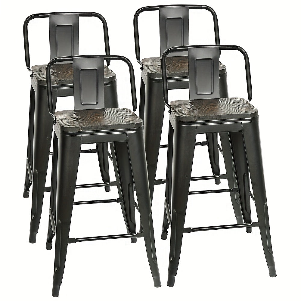 Barstoel – Barkruk – Bistrokruk – Keukenstoel – Stapelbare Barkruk – Industrieel Metalen Frame – Houten Afneembare Rugleuning – Zithoogte 64 cm