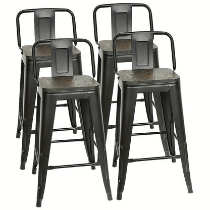 Barkrukken – Barkruk – Barstoelen – Krukken – Hoge Stoelen – Set Van 8 Industriële Barkrukken Met Houten Zitting En Rugleuning – Stevig Metalen Frame – Verwijderbare Zitvlak En Rugleuning